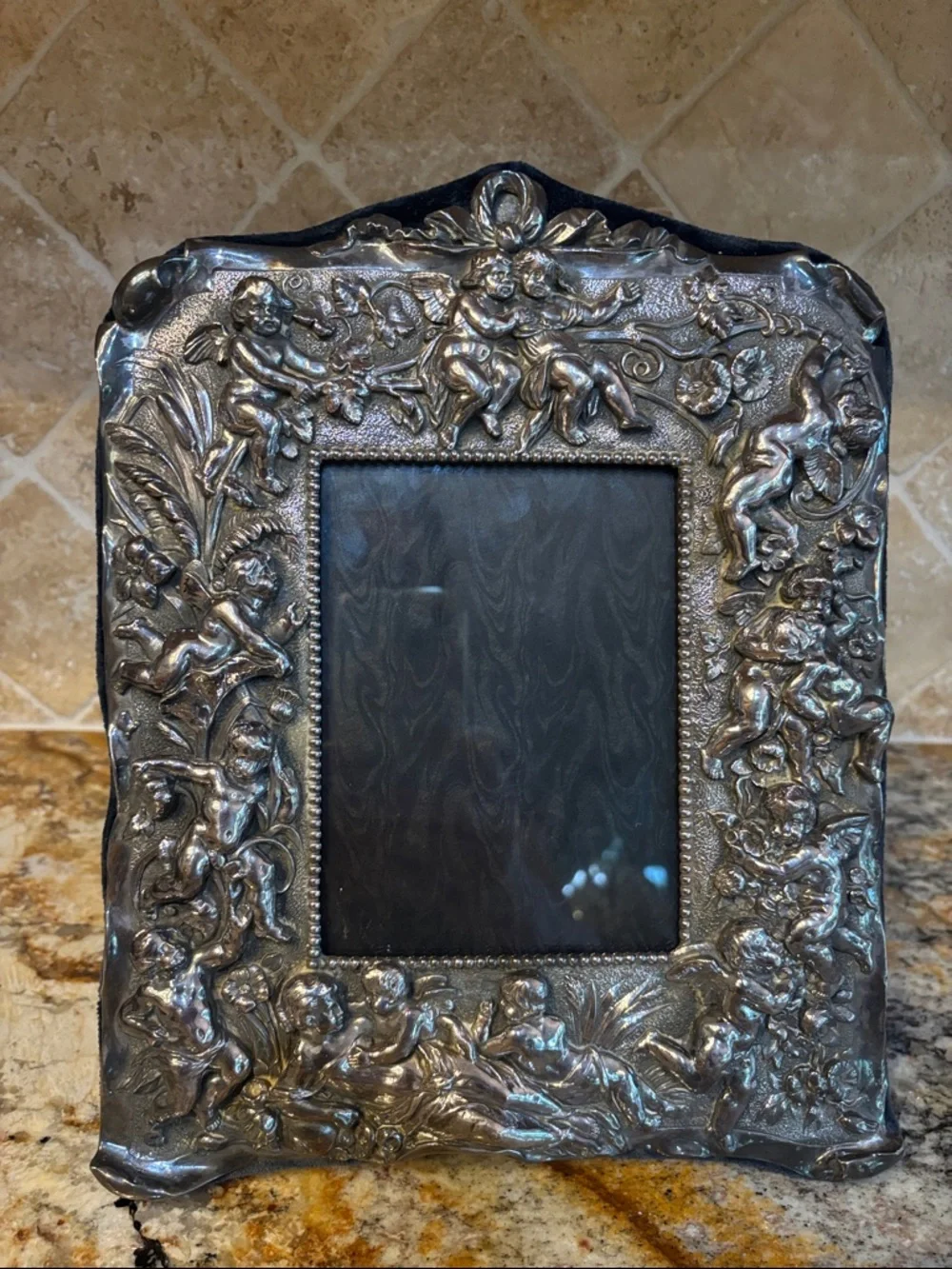 Vintage Ornate Silver Cherub Picture Frame